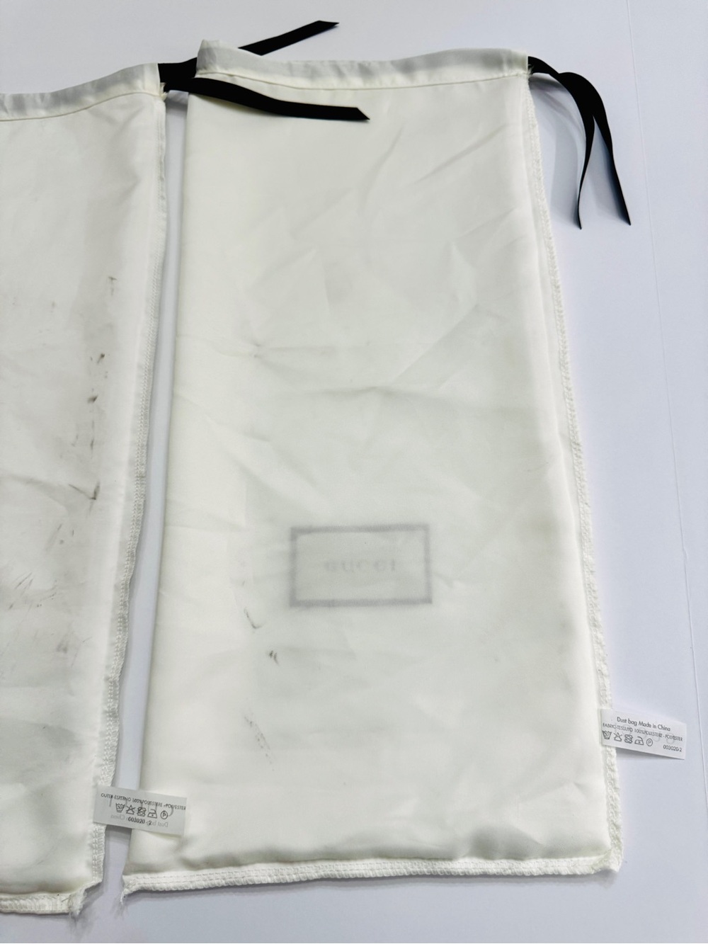 Gucci White Satin Dust Bags Set of 2-Authentic Storage Bag with Drawstring 17x8 - Picture 9 of 14